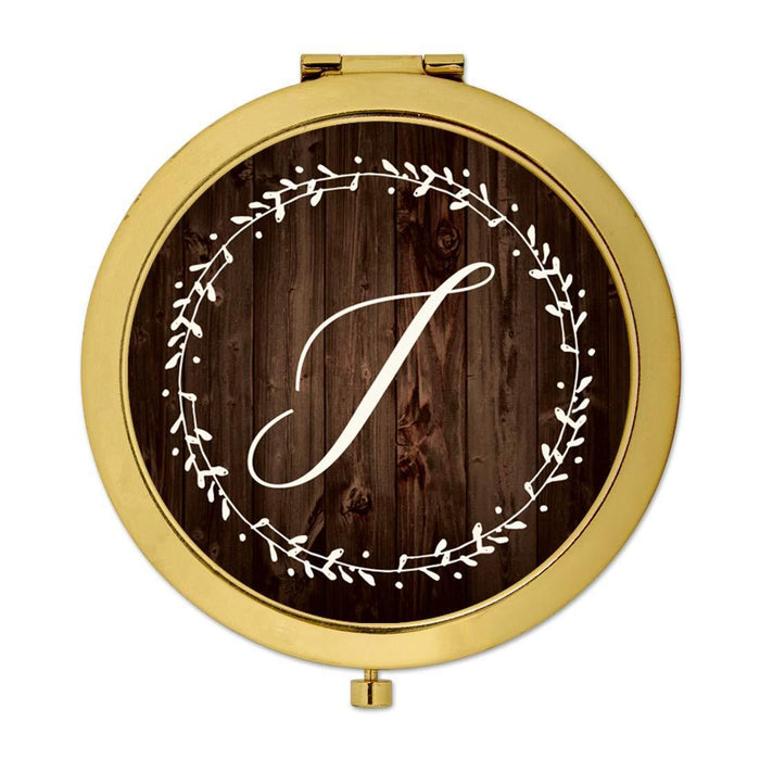 Andaz Press Rustic Wood with Laurels Monogram Gold Compact Mirror-Set of 1-Andaz Press-I-