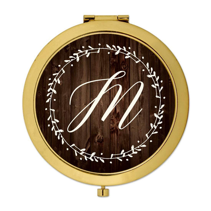 Andaz Press Rustic Wood with Laurels Monogram Gold Compact Mirror-Set of 1-Andaz Press-M-