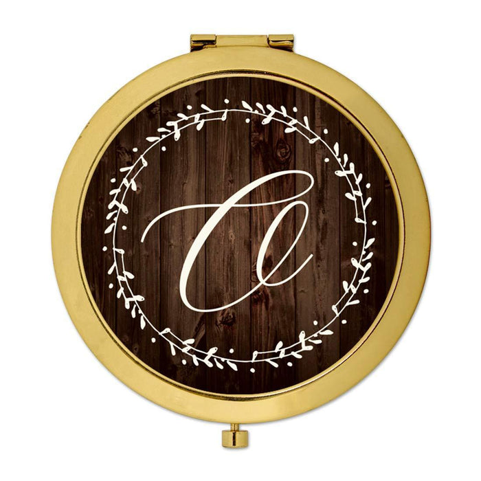 Andaz Press Rustic Wood with Laurels Monogram Gold Compact Mirror-Set of 1-Andaz Press-O-