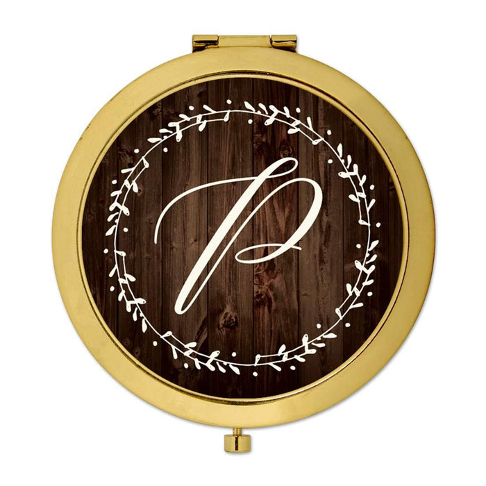 Andaz Press Rustic Wood with Laurels Monogram Gold Compact Mirror-Set of 1-Andaz Press-P-
