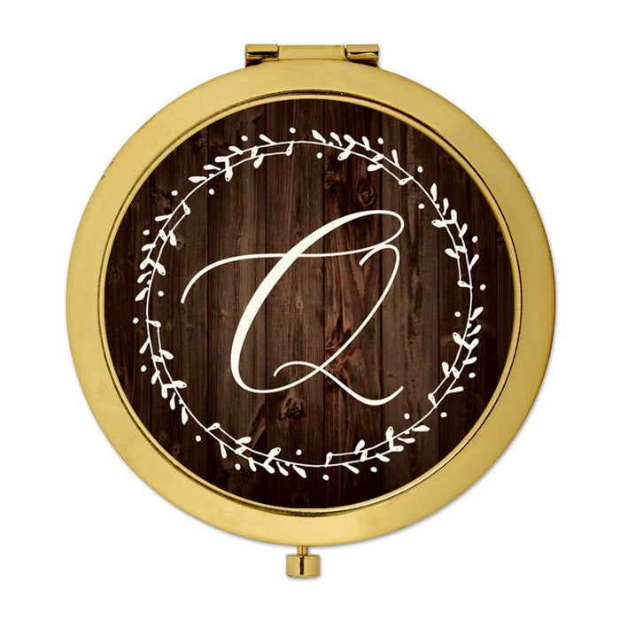 Andaz Press Rustic Wood with Laurels Monogram Gold Compact Mirror-Set of 1-Andaz Press-Q-