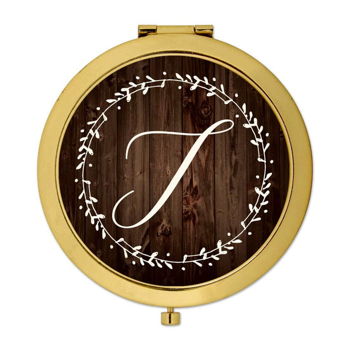 Andaz Press Rustic Wood with Laurels Monogram Gold Compact Mirror-Set of 1-Andaz Press-T-