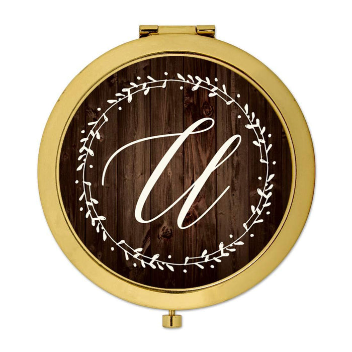 Andaz Press Rustic Wood with Laurels Monogram Gold Compact Mirror-Set of 1-Andaz Press-U-