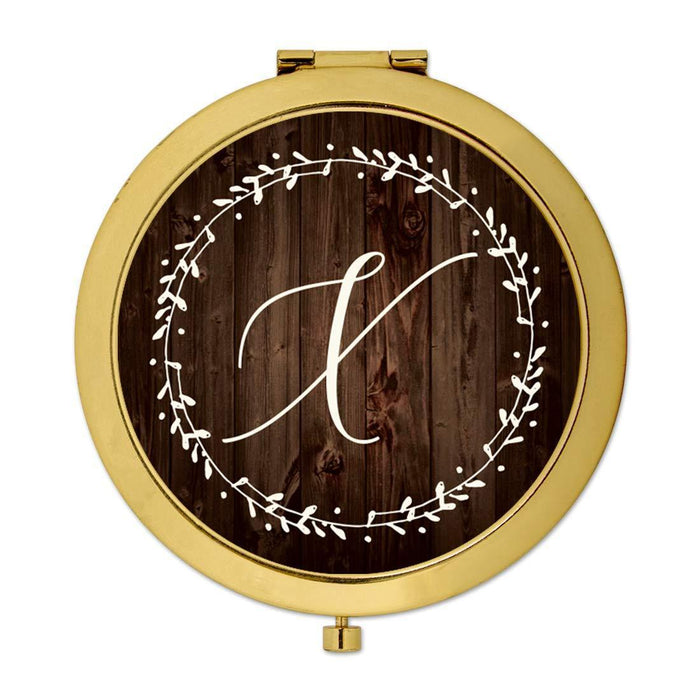 Andaz Press Rustic Wood with Laurels Monogram Gold Compact Mirror-Set of 1-Andaz Press-X-