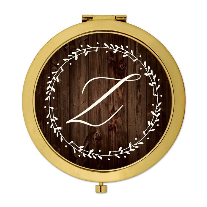 Andaz Press Rustic Wood with Laurels Monogram Gold Compact Mirror-Set of 1-Andaz Press-Z-