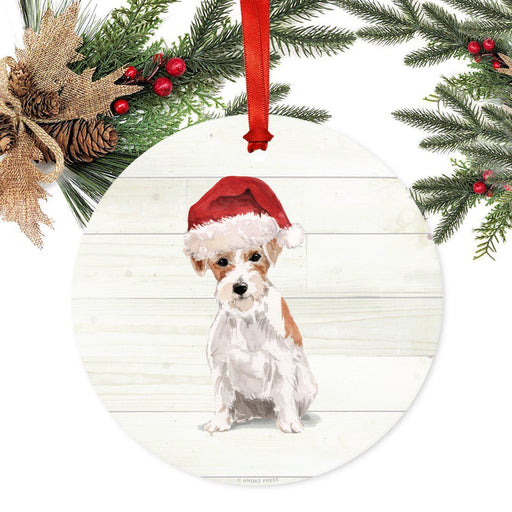Animal Pet Dog Metal Christmas Ornament, Wire with Santa Hat-Set of 1-Andaz Press-Wire Haired Jack-