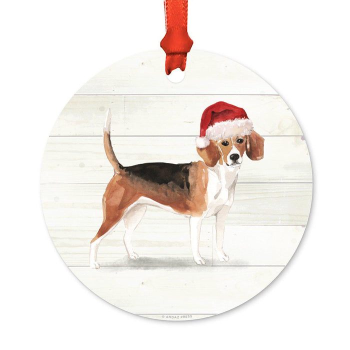 Animal Pet Dog Metal Christmas Ornament, Wire with Santa Hat-Set of 1-Andaz Press-Beagle-