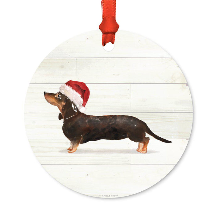 Animal Pet Dog Metal Christmas Ornament, Wire with Santa Hat-Set of 1-Andaz Press-Black and Tan Dachshund-