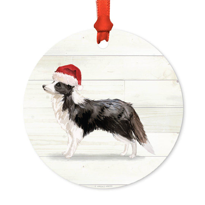 Animal Pet Dog Metal Christmas Ornament, Wire with Santa Hat-Set of 1-Andaz Press-Border Collie-