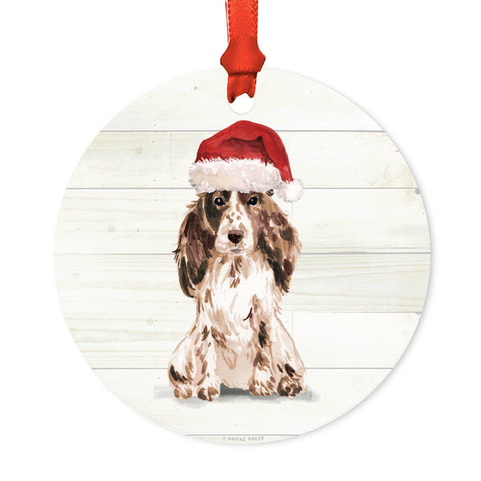 Animal Pet Dog Metal Christmas Ornament, Wire with Santa Hat-Set of 1-Andaz Press-Brown Cocker Spaniel-