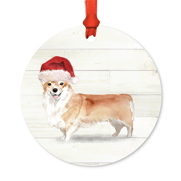 Animal Pet Dog Metal Christmas Ornament, Wire with Santa Hat-Set of 1-Andaz Press-Corgi-