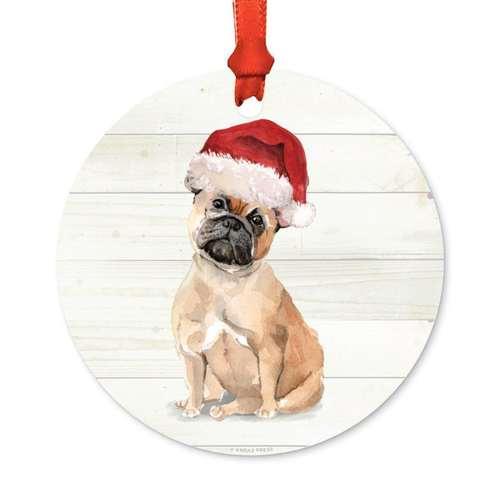 Animal Pet Dog Metal Christmas Ornament, Wire with Santa Hat-Set of 1-Andaz Press-French Bullldog-
