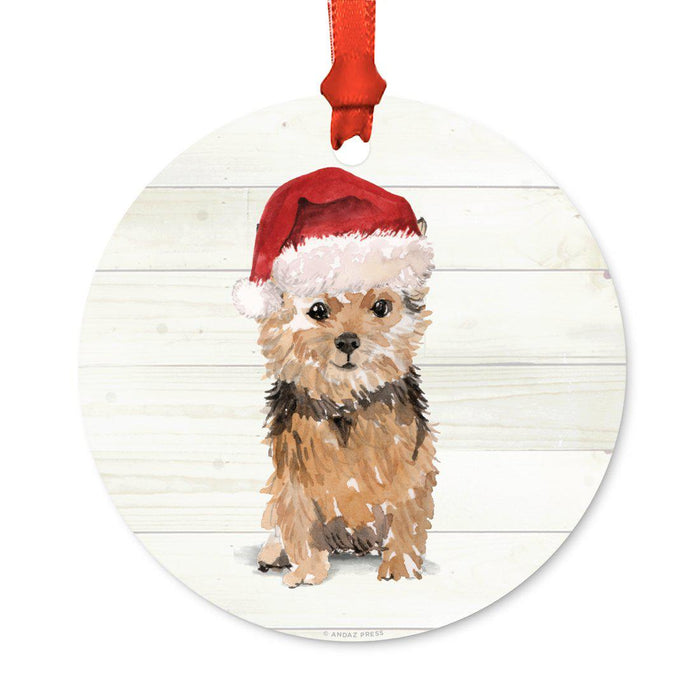 Animal Pet Dog Metal Christmas Ornament, Wire with Santa Hat-Set of 1-Andaz Press-Norfolk Terrier-