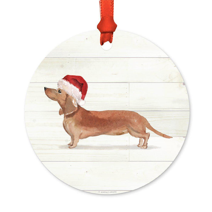 Animal Pet Dog Metal Christmas Ornament, Wire with Santa Hat-Set of 1-Andaz Press-Tan Dachshund-
