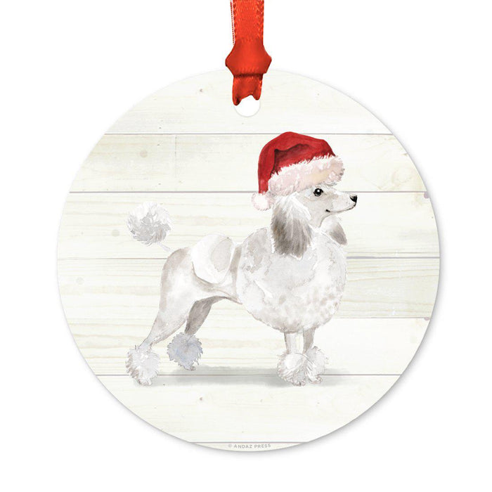 Animal Pet Dog Metal Christmas Ornament, Wire with Santa Hat-Set of 1-Andaz Press-White Poodle-