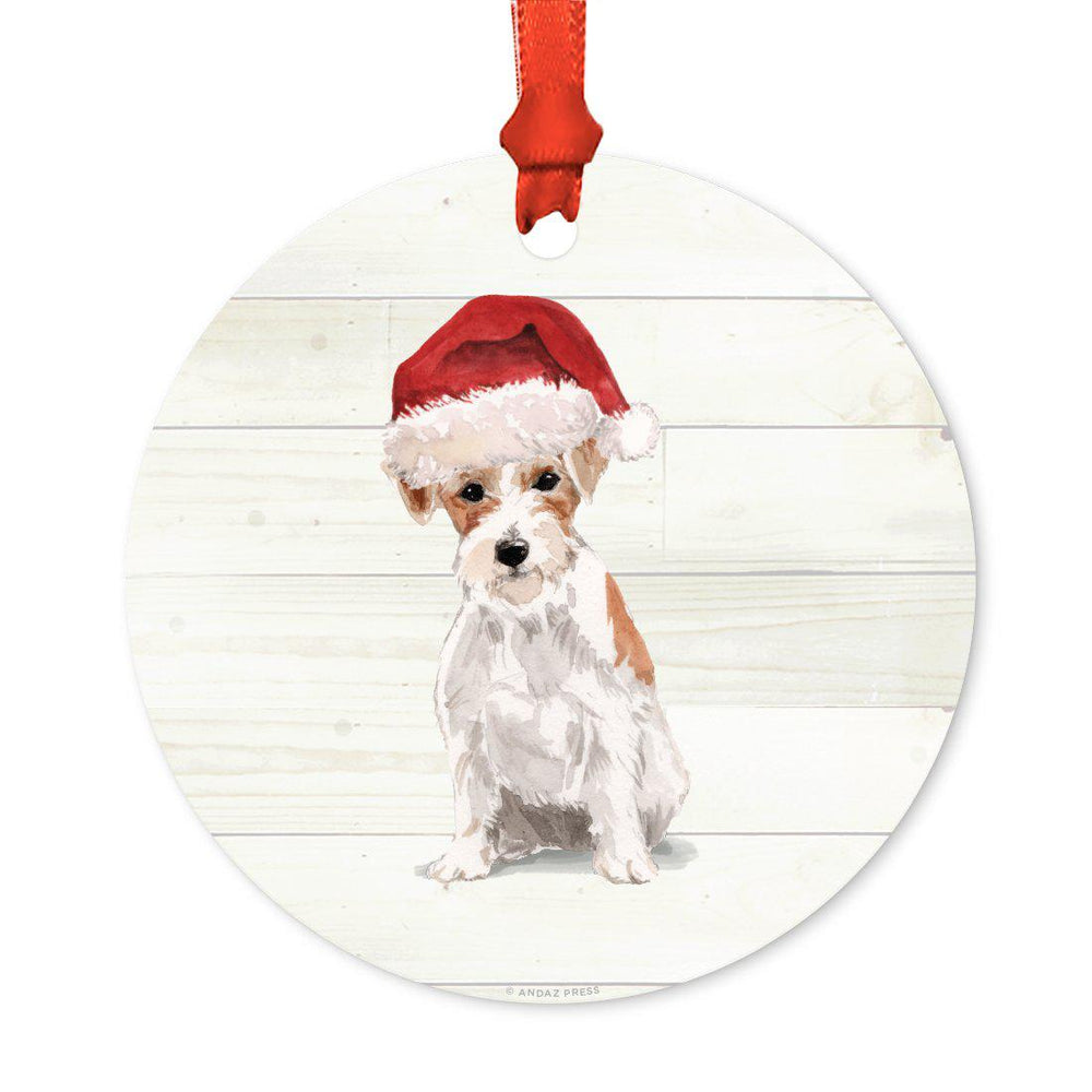 Animal Pet Dog Metal Christmas Ornament, Wire with Santa Hat-Set of 1-Andaz Press-Wire Haired Jack-