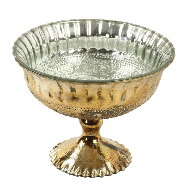 Antique Burnt Gold Glass Compote Vase Flower Bowl Centerpiece-Set of 1-Koyal Wholesale-4.5" D x 4.5" H-