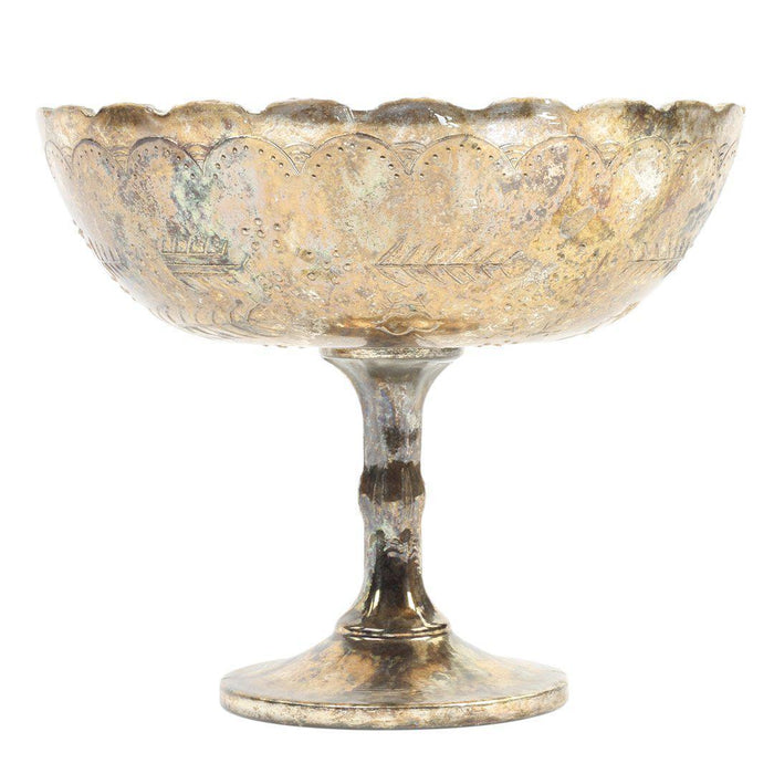 Antique Burnt Gold Glass Compote Vase Flower Bowl Centerpiece-Set of 1-Koyal Wholesale-8" D x 6.75" H-