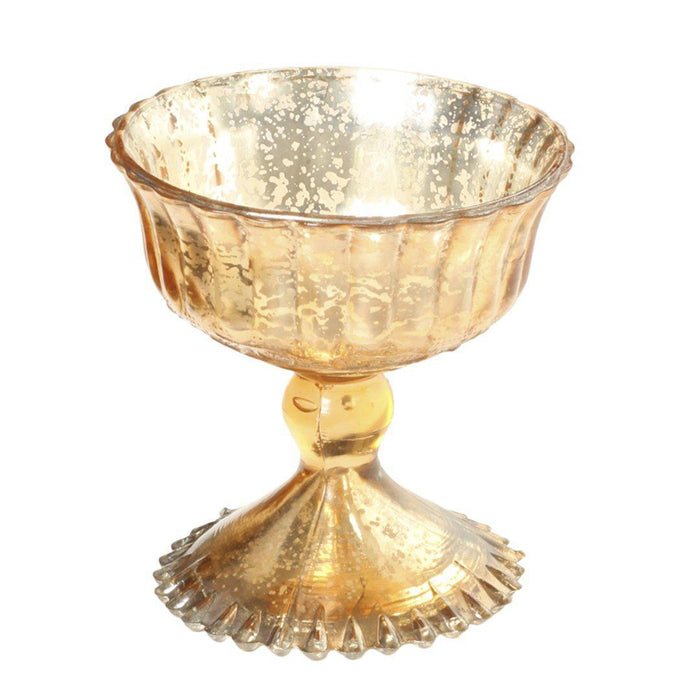 Antique Glass Compote Bowl Pedestal Flower Bowl Centerpiece, Set of 1-Set of 1-Koyal Wholesale-Rose Gold-7" D x 5" H-