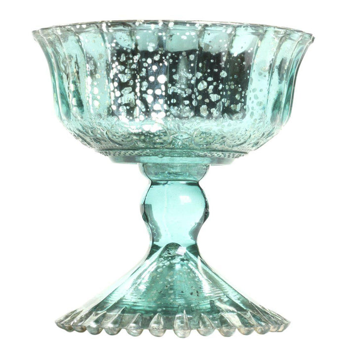 Antique Glass Compote Bowl Pedestal Flower Bowl Centerpiece, Set of 1-Set of 1-Koyal Wholesale-Aqua Blue-4.5" D x 4.5" H-