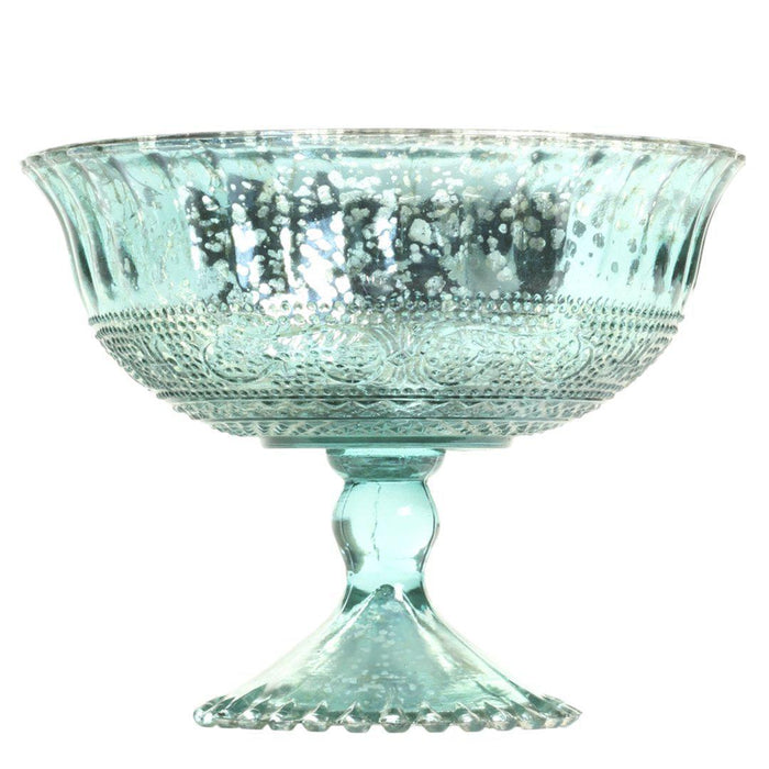 Antique Glass Compote Bowl Pedestal Flower Bowl Centerpiece, Set of 1-Set of 1-Koyal Wholesale-Aqua Blue-7" D x 5" H-