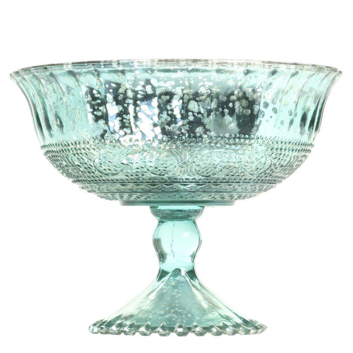 Antique Glass Compote Bowl Pedestal Flower Bowl Centerpiece, Set of 1-Set of 1-Koyal Wholesale-Aqua Blue-7" D x 5" H-