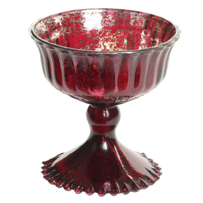 Antique Glass Compote Bowl Pedestal Flower Bowl Centerpiece, Set of 1-Set of 1-Koyal Wholesale-Burgundy-4.5" D x 4.5" H-