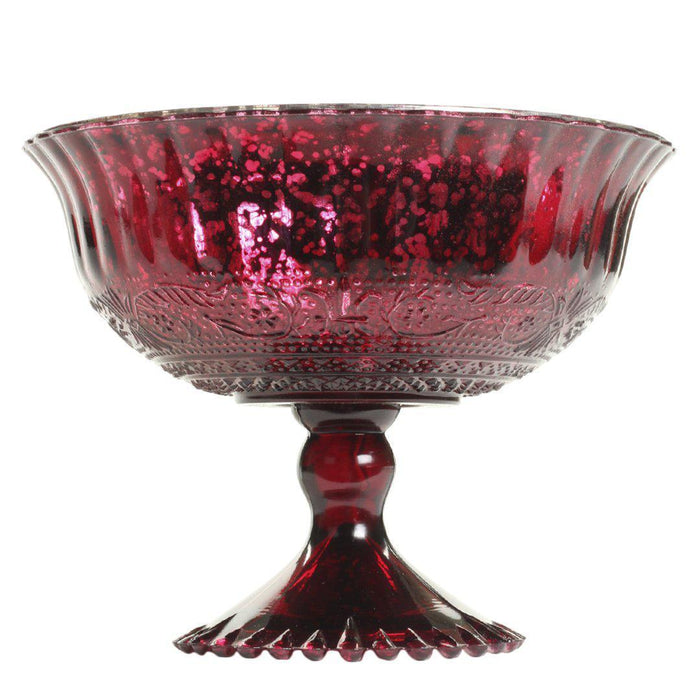 Antique Glass Compote Bowl Pedestal Flower Bowl Centerpiece, Set of 1-Set of 1-Koyal Wholesale-Burgundy-7" D x 5" H-