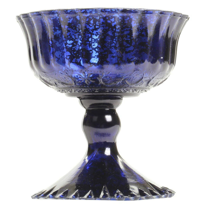 Antique Glass Compote Bowl Pedestal Flower Bowl Centerpiece, Set of 1-Set of 1-Koyal Wholesale-Navy Blue-4.5" D x 4.5" H-
