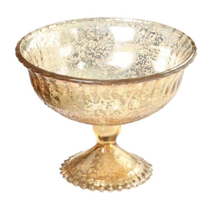 Antique Glass Compote Bowl Pedestal Flower Bowl Centerpiece, Set of 1-Set of 1-Koyal Wholesale-Rose Gold-7" D x 5" H-