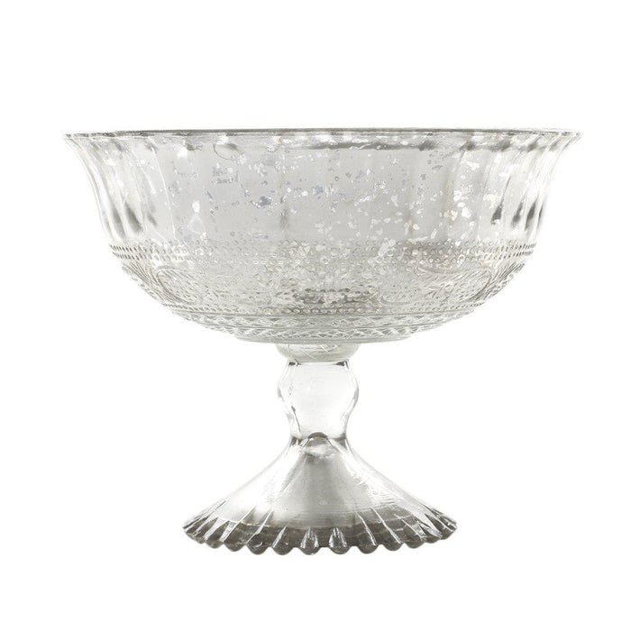 Antique Glass Compote Bowl Pedestal Flower Bowl Centerpiece, Set of 1-Set of 1-Koyal Wholesale-Silver-7" D x 5" H-