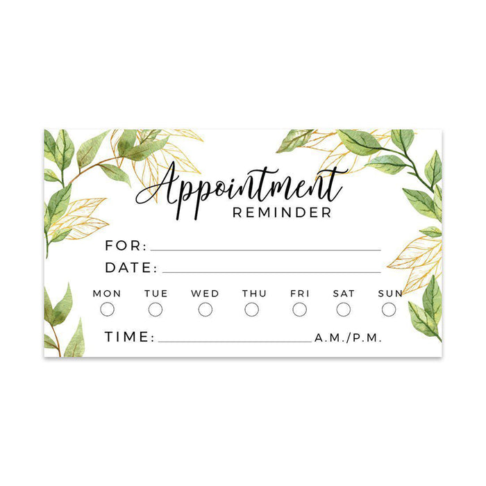 Appointment Business Cards for Hair Salon, Client Reminder, Office, Massage, Grooming, Dental, Medical Doctor-Set of 100-Andaz Press-Greenery Foliage-