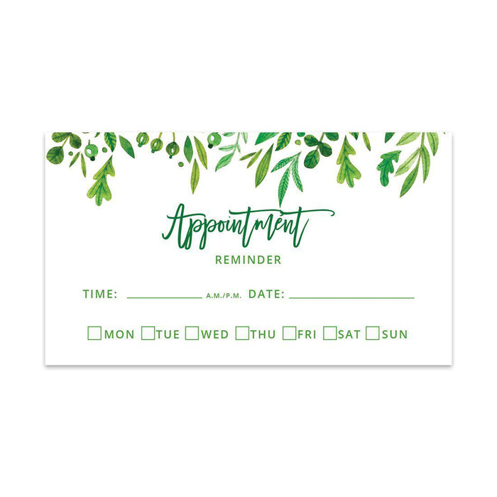 Appointment Business Cards for Hair Salon, Client Reminder, Office, Massage, Grooming, Dental, Medical Doctor-Set of 100-Andaz Press-Greenery Leaves-