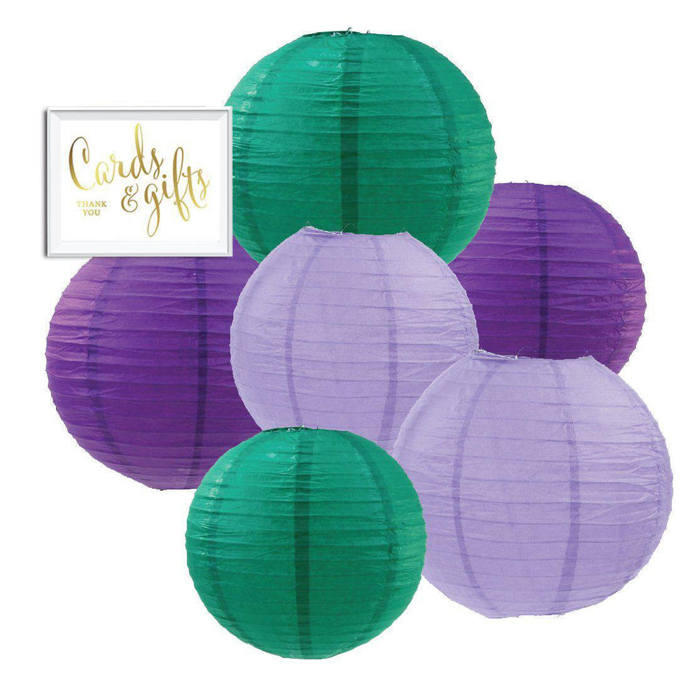 Aqua, Lavender, Purple Hanging Paper Lanterns Decorative Kit-Set of 6-Andaz Press-