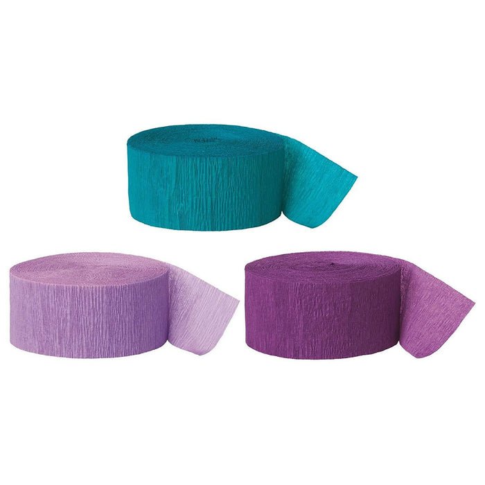 Aqua Teal, Lavender, Royal Purple Crepe Paper Streamer Hanging Decorative Kit-Set of 3-Andaz Press-