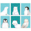 Arctic Animals Nursery Room Hanging Wall Art-Set of 6-Andaz Press-Winter Aqua Snow Flakes, Penguin, Owl, Winter Fox, Bear, Seal-