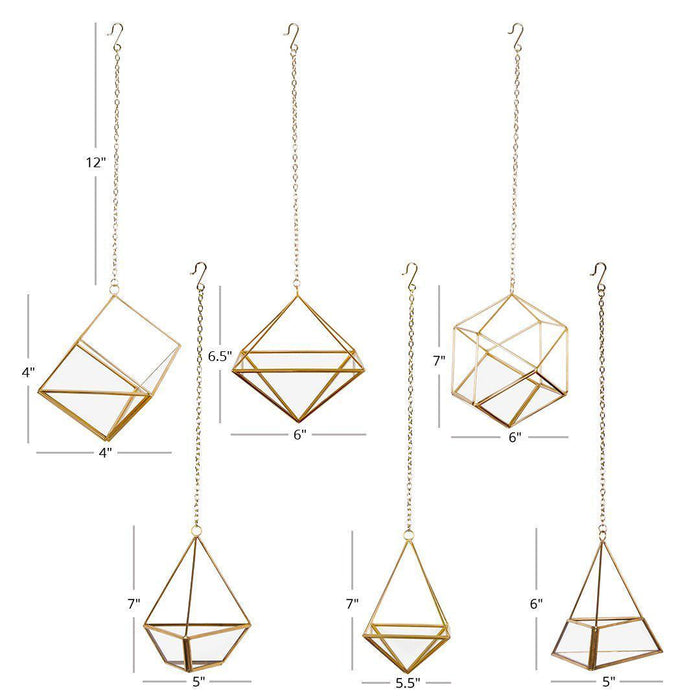 Assorted Geometric Metal Hanging Air Planters-Set of 6-Koyal Wholesale-