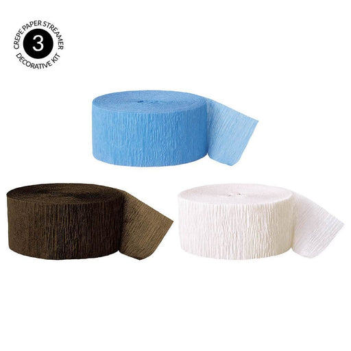 Baby Blue, Brown, White Crepe Paper Streamer Hanging Decorative Kit-Set of 3-Andaz Press-