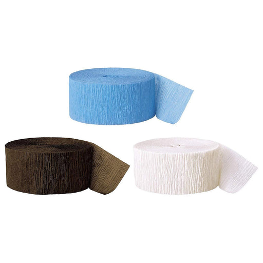 Baby Blue, Brown, White Crepe Paper Streamer Hanging Decorative Kit-Set of 3-Andaz Press-