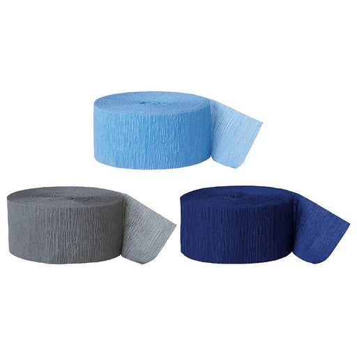 Baby Blue, Gray, Navy Blue Crepe Paper Streamer Hanging Decorative Kit-Set of 3-Andaz Press-
