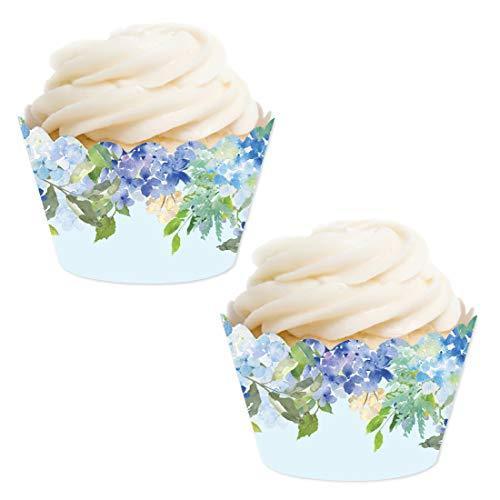 Baby Blue Hydrangeas on Baby Sky Blue Cupcake Wrappers-set of 24-Andaz Press-