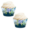 Baby Blue Hydrangeas on Navy Blue Cupcake Wrappers-set of 24-Andaz Press-