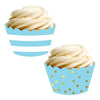 Baby Blue Stripes and Metallic Gold Ink Polka Dots Cupcake Wrappers-set of 24-Andaz Press-