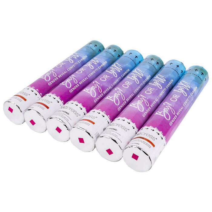Baby Gender Reveal Confetti Cannons with 6 Blue or 6 Pink Confetti - Compress Air Popper-Set of 12-Andaz Press-