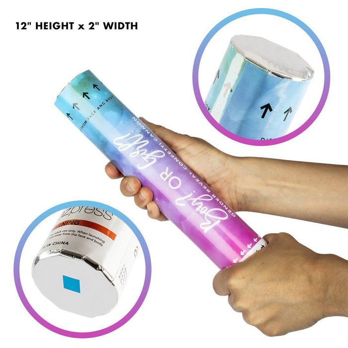 Baby Gender Reveal Confetti Cannons with 6 Blue or 6 Pink Confetti - Compress Air Popper-Set of 12-Andaz Press-