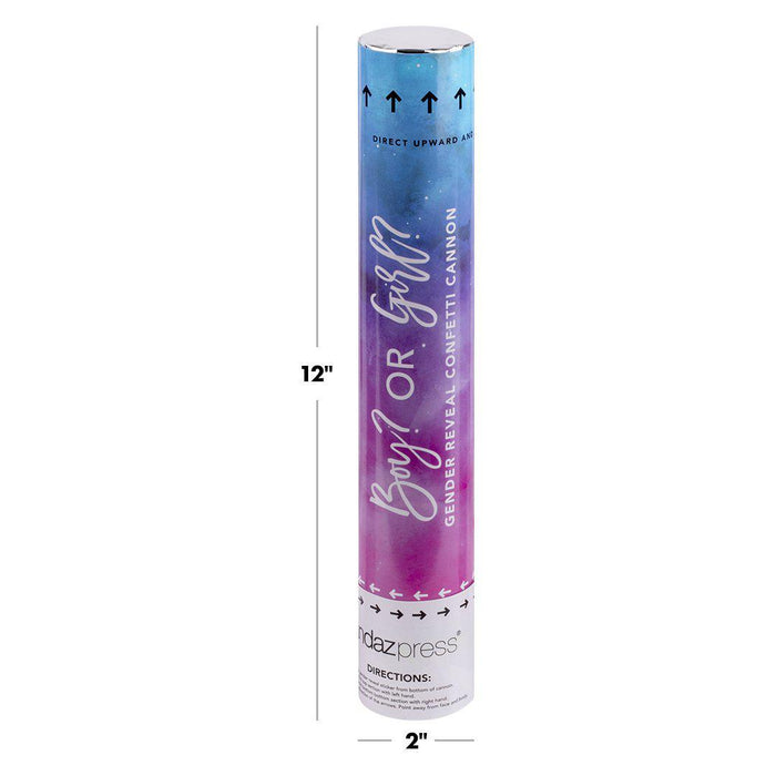 Baby Gender Reveal Confetti Cannons with 6 Blue or 6 Pink Confetti - Compress Air Popper-Set of 12-Andaz Press-