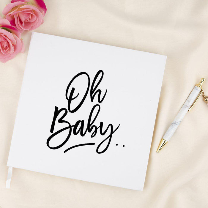 Baby Shower Guestbook with Gold Accents, White Guest Sign in Registry, Scrapbook, Photo Album-Set of 1-Andaz Press-Oh Baby-