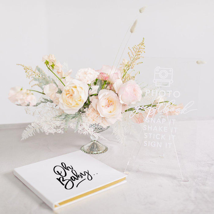 Baby Shower Guestbook with Gold Accents, White Guest Sign in Registry, Scrapbook, Photo Album-Set of 1-Andaz Press-Oh Baby-