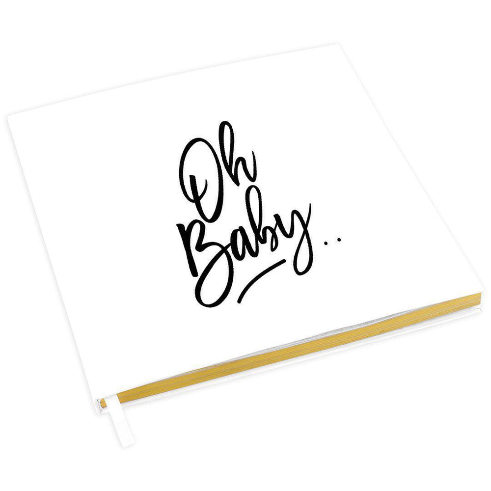 Baby Shower Guestbook with Gold Accents, White Guest Sign in Registry, Scrapbook, Photo Album-Set of 1-Andaz Press-Oh Baby-