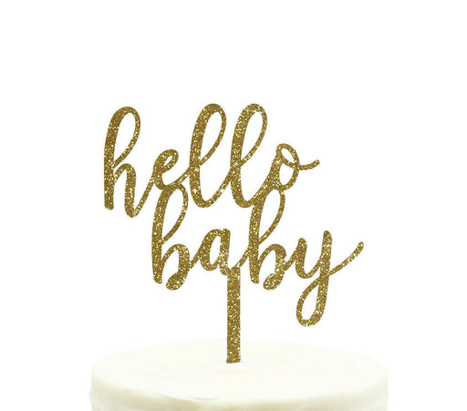 Baby Shower Hello Baby Glitter Acrylic Cake Toppers-Set of 1-Andaz Press-Gold-